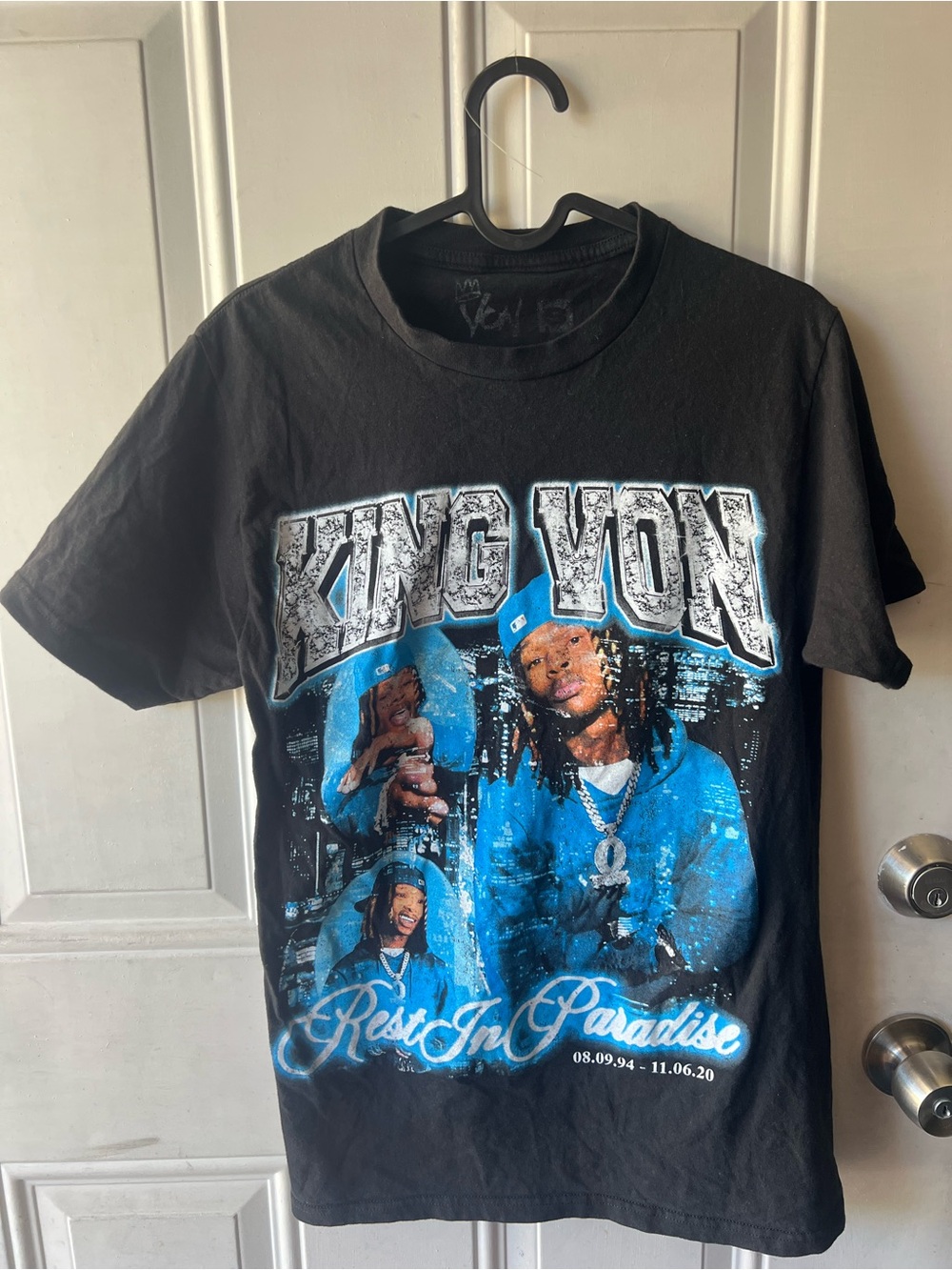 Black Short-Sleeve Graphic Tee with Blue Memorial Artwork
